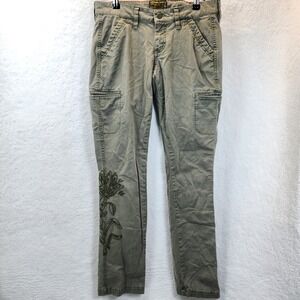 Lucky‎ Brand Y2K Floral Embroidered Cargo Utility Pants Womens Sz 4 27x32 Khaki